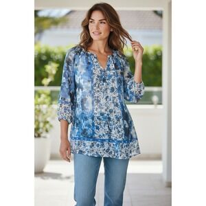 Dressbarn Blue/White 3/4 Sleeve Blouse Women's Size XLarge EUC